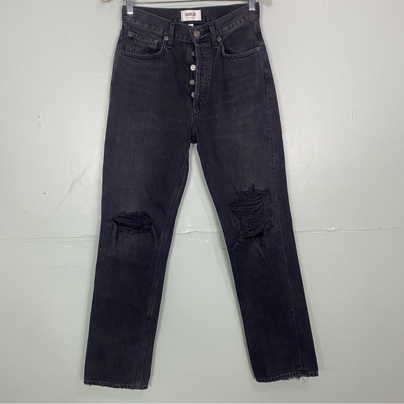 Agolde Lana Straight Distressed‎ Jeans Black Sz 25 - Picture 1 of 7